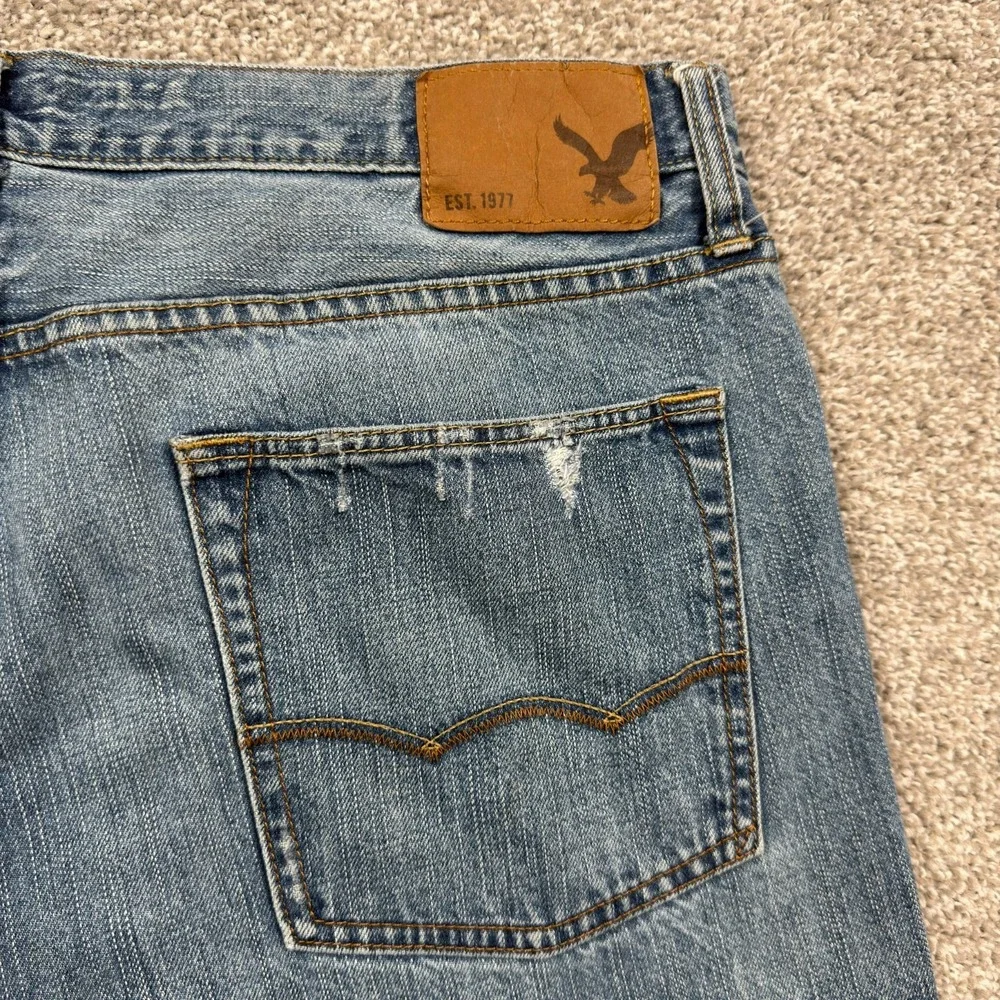 American Eagle Original Boot Jeans Mens 36x32 Blue Distressed Faded Bootcut